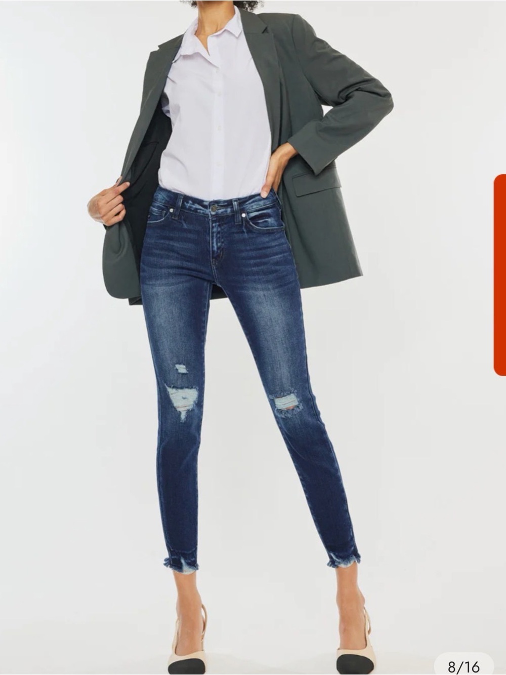 Kancan Mid-Rise Dark Blue Distressed Skinny Jeans - Women